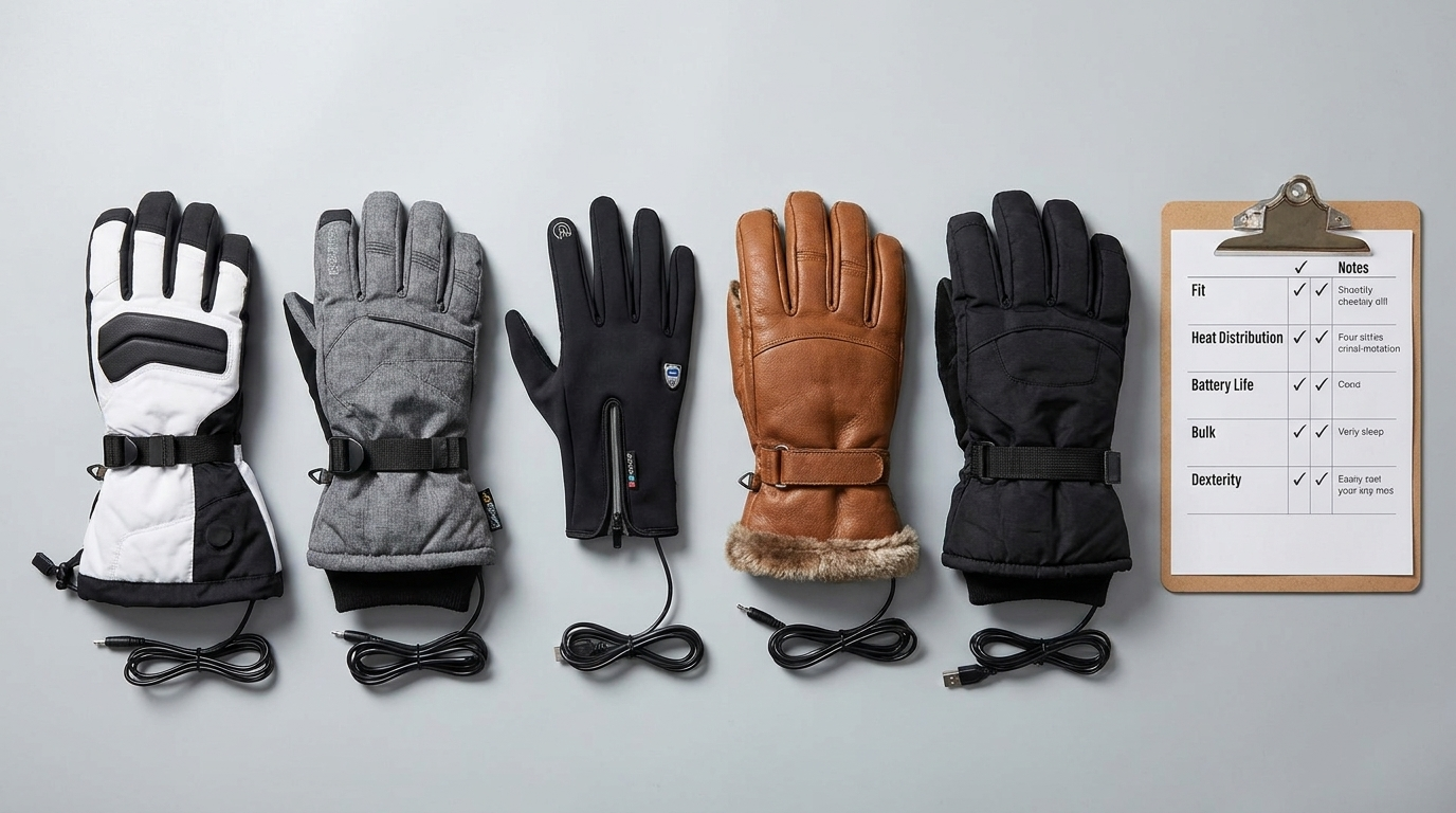 Fünf beheizte Handschuhmodelle mit Stromversorgung im Vergleich